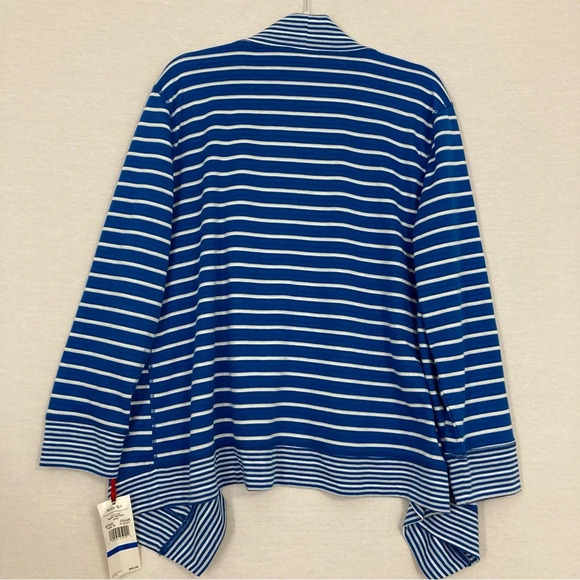 New Ruby Rd. Blue White Stripe Open Front Asymmetric Hem Knit Cardigan XL - Picture 6 of 7